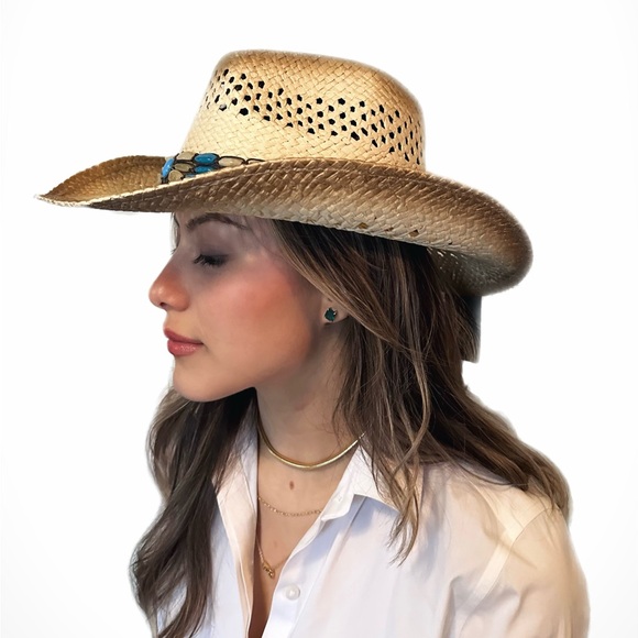 Stylish Tan Straw Hat with Blue Accents - Picture 4 of 6